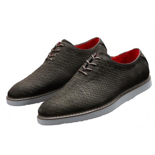 Tayno "Wager" Charcoal Grey Python Embossed Vegan Suede Oxford Sneakers
